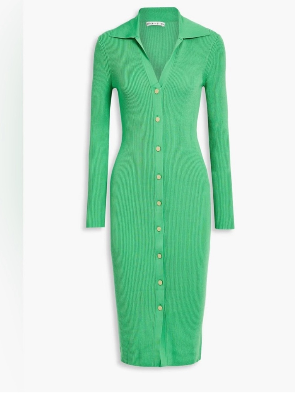 Alice and Olivia Womens Alcina Kelly Green Midi Polo Wool Sweater Dress XS